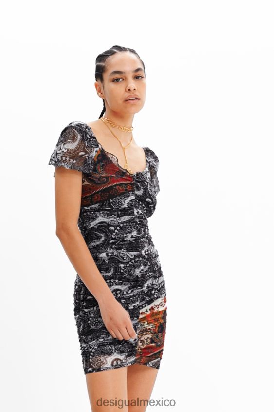 Desigual mujer vestido corto de paisley fruncido VZ26R0750 ropa
