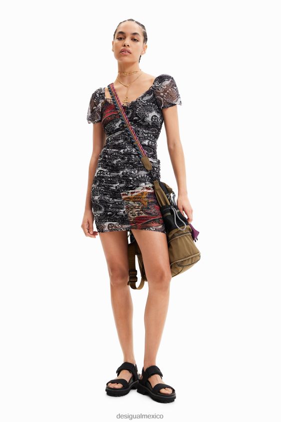 Desigual mujer vestido corto de paisley fruncido VZ26R0750 ropa