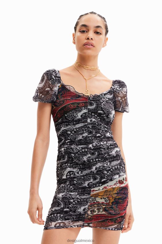 Desigual mujer vestido corto de paisley fruncido VZ26R0750 ropa