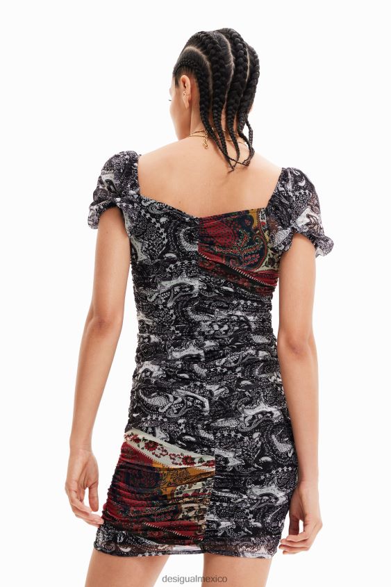 Desigual mujer vestido corto de paisley fruncido VZ26R0750 ropa
