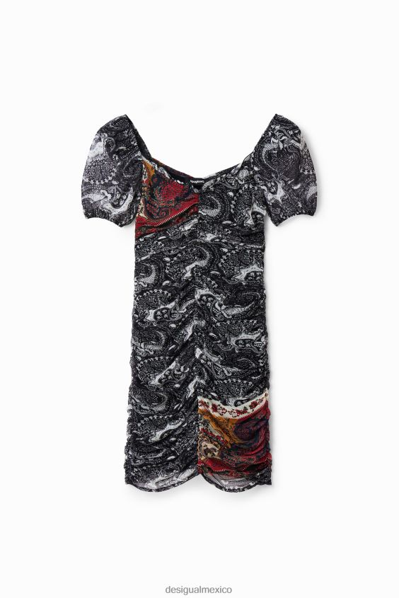 Desigual mujer vestido corto de paisley fruncido VZ26R0750 ropa
