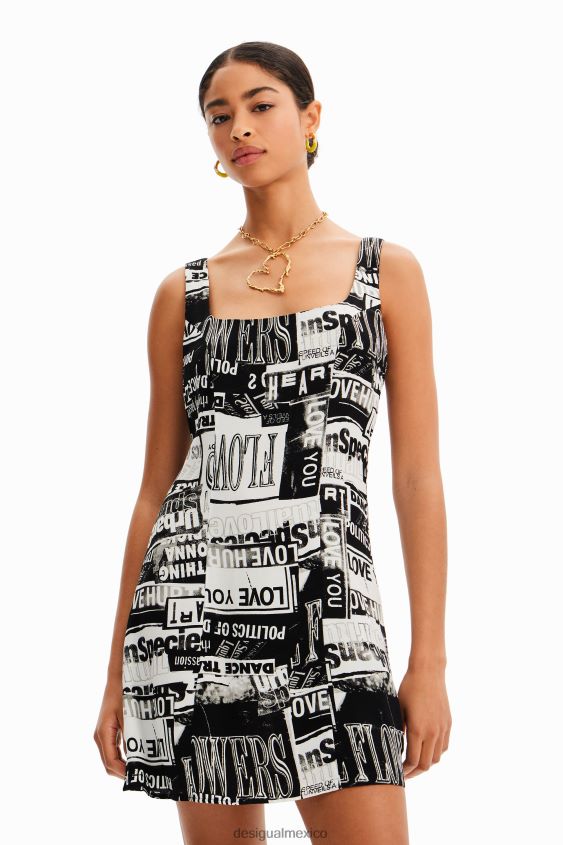 Desigual mujer vestido corto de periódico VZ26R0297 ropa