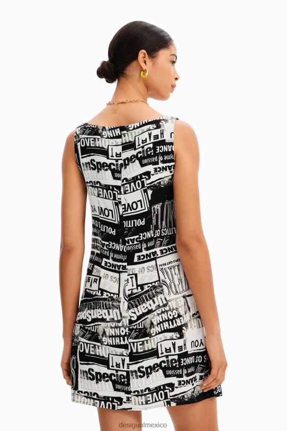 Desigual mujer vestido corto de periódico VZ26R0297 ropa