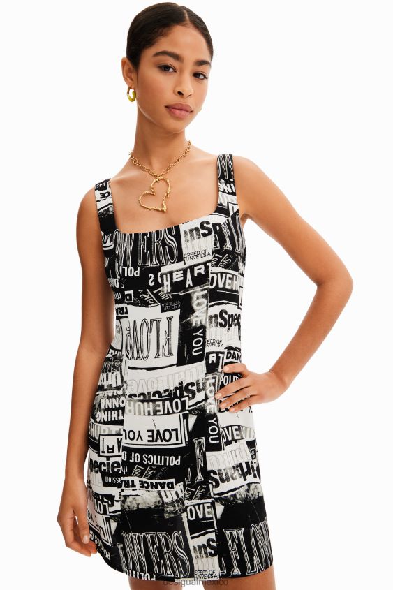 Desigual mujer vestido corto de periódico VZ26R0297 ropa