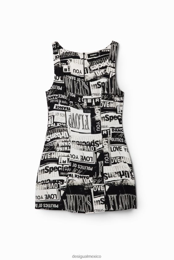 Desigual mujer vestido corto de periódico VZ26R0297 ropa