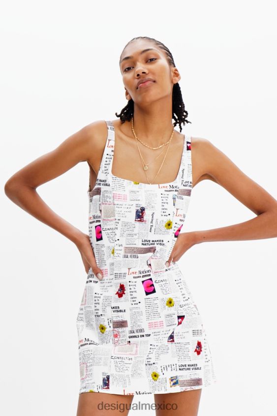 Desigual mujer vestido corto de periódico con tiras VZ26R0291 ropa
