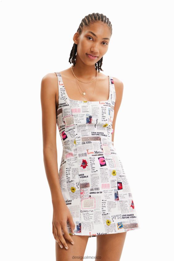 Desigual mujer vestido corto de periódico con tiras VZ26R0291 ropa
