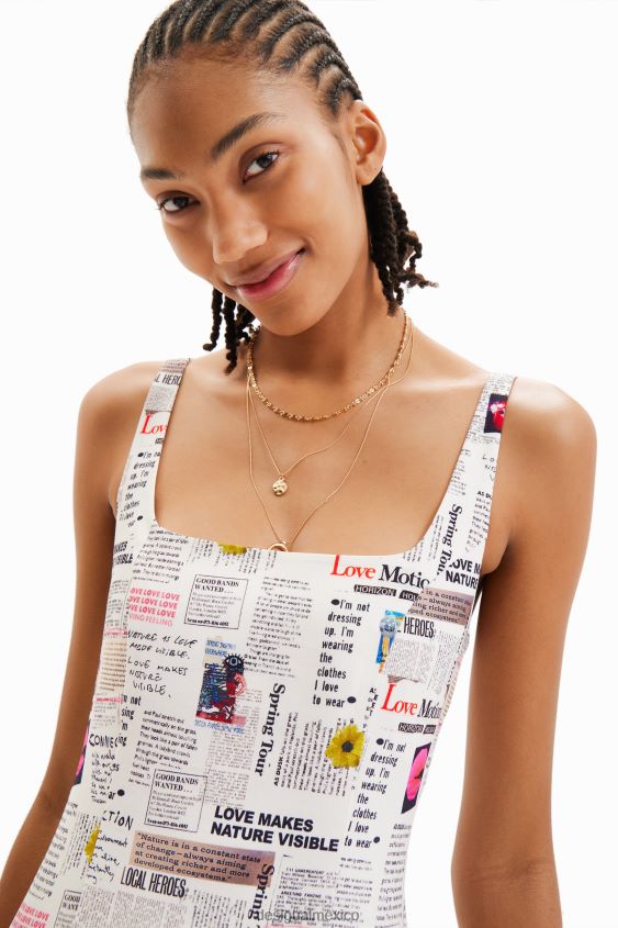 Desigual mujer vestido corto de periódico con tiras VZ26R0291 ropa