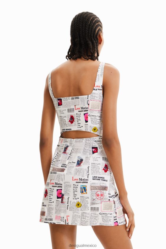 Desigual mujer vestido corto de periódico con tiras VZ26R0291 ropa