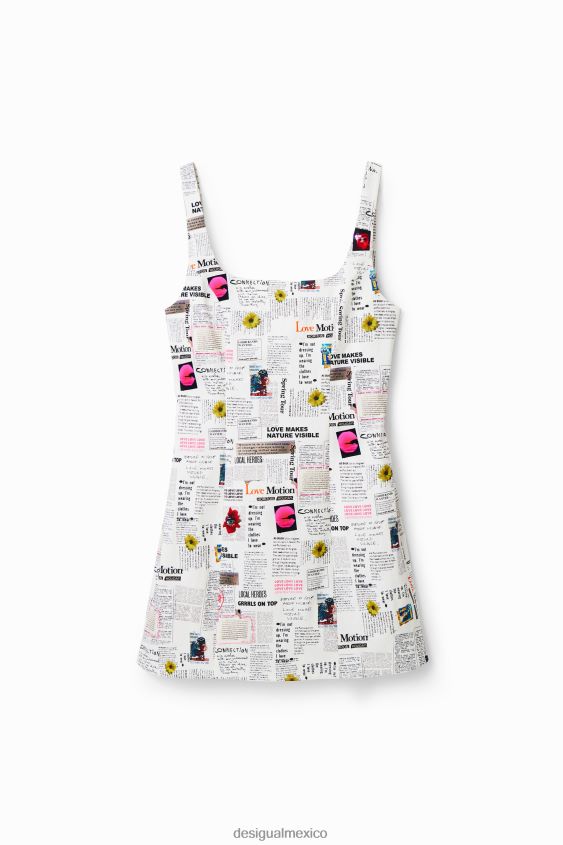 Desigual mujer vestido corto de periódico con tiras VZ26R0291 ropa