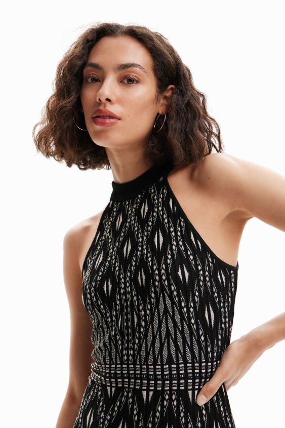 Desigual mujer vestido corto de punto geométrico VZ26R0496 ropa