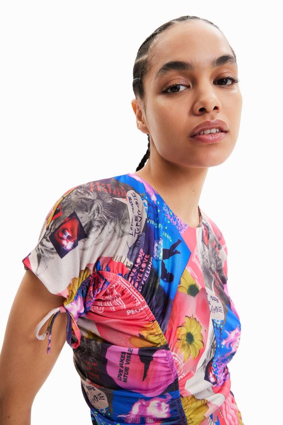 Desigual mujer vestido corto fino con diseño collage y fruncido VZ26R0728 ropa