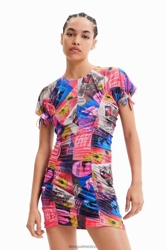 Desigual mujer vestido corto fino con diseño collage y fruncido VZ26R0728 ropa