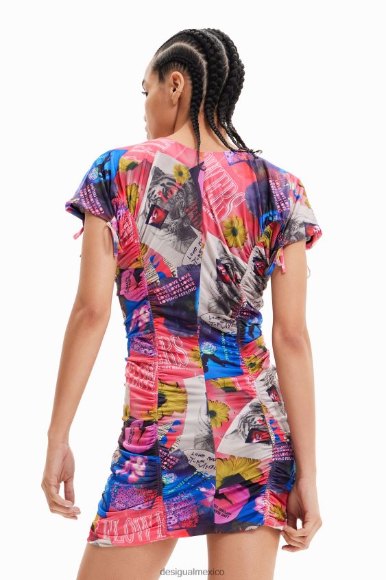 Desigual mujer vestido corto fino con diseño collage y fruncido VZ26R0728 ropa