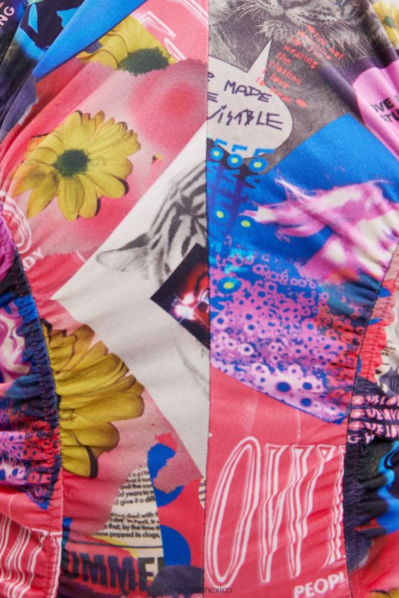 Desigual mujer vestido corto fino con diseño collage y fruncido VZ26R0728 ropa