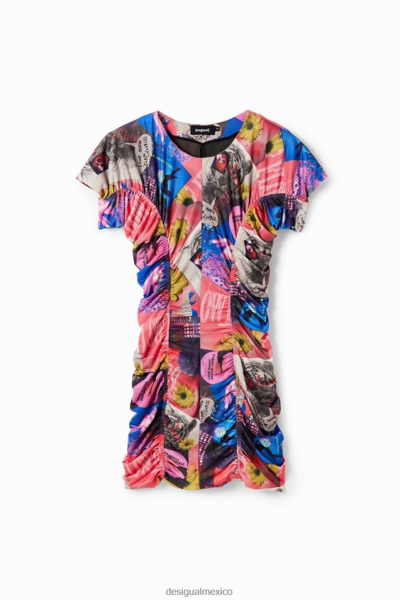 Desigual mujer vestido corto fino con diseño collage y fruncido VZ26R0728 ropa