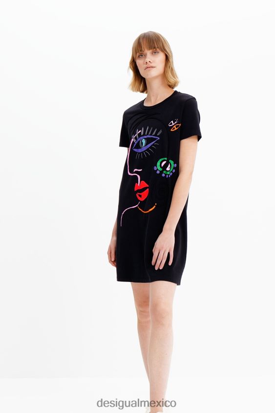 Desigual mujer vestido estilo camiseta con cara artística VZ26R0330 ropa