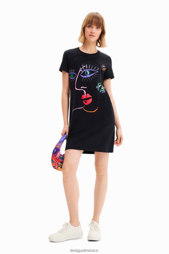 Desigual mujer vestido estilo camiseta con cara artística VZ26R0330 ropa