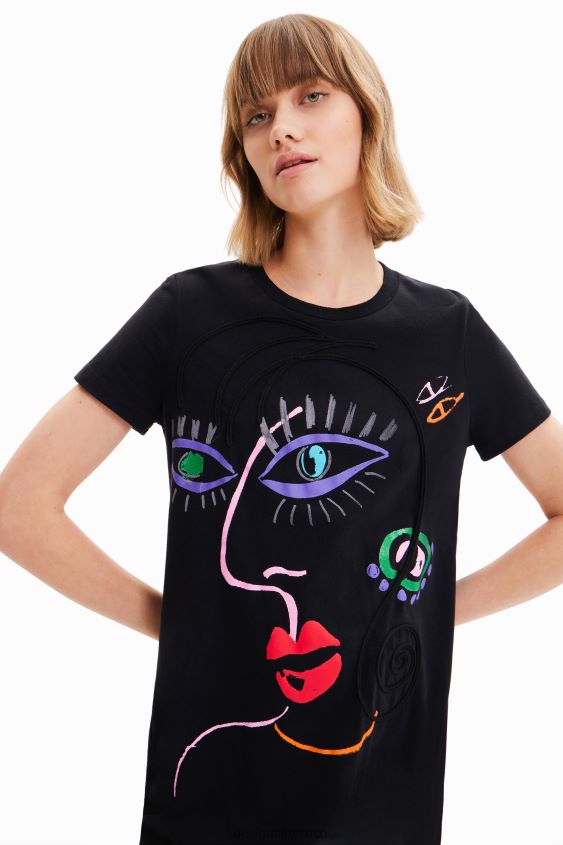 Desigual mujer vestido estilo camiseta con cara artística VZ26R0330 ropa