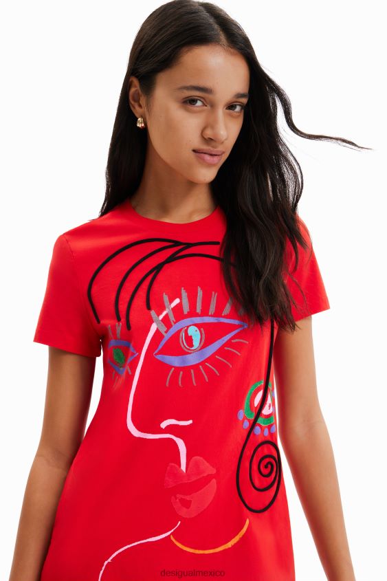 Desigual mujer vestido estilo camiseta con cara artística VZ26R0945 ropa