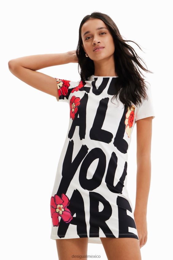 Desigual mujer vestido estilo camiseta slim con mensaje VZ26R0325 ropa