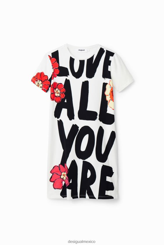 Desigual mujer vestido estilo camiseta slim con mensaje VZ26R0325 ropa