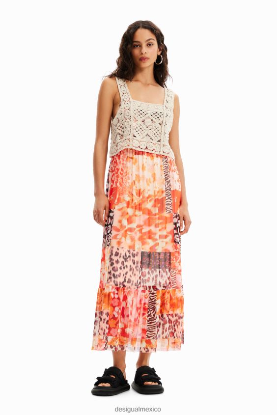 Desigual mujer vestido largo 2 en 1 con patchwork VZ26R0490 ropa