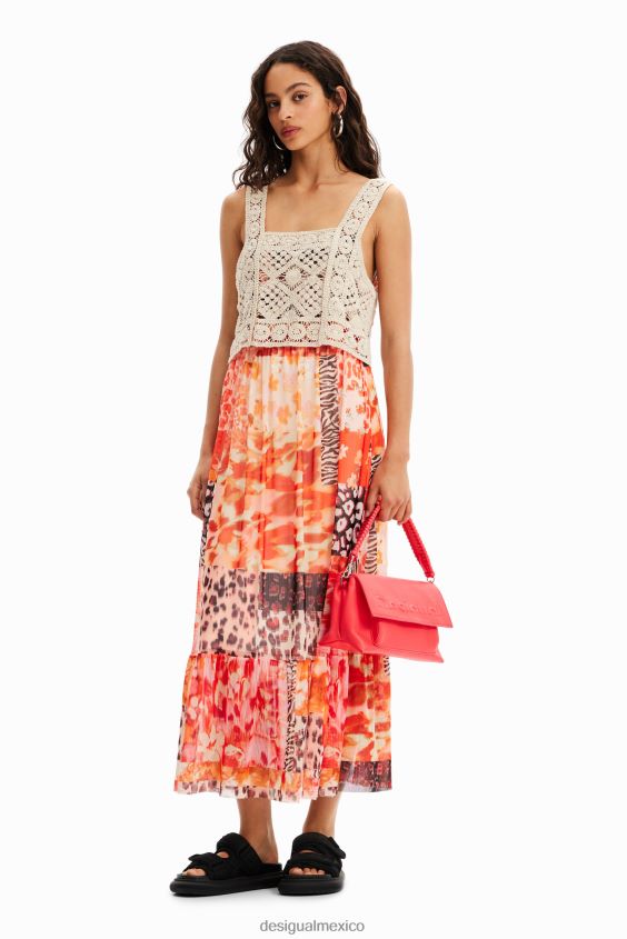 Desigual mujer vestido largo 2 en 1 con patchwork VZ26R0490 ropa
