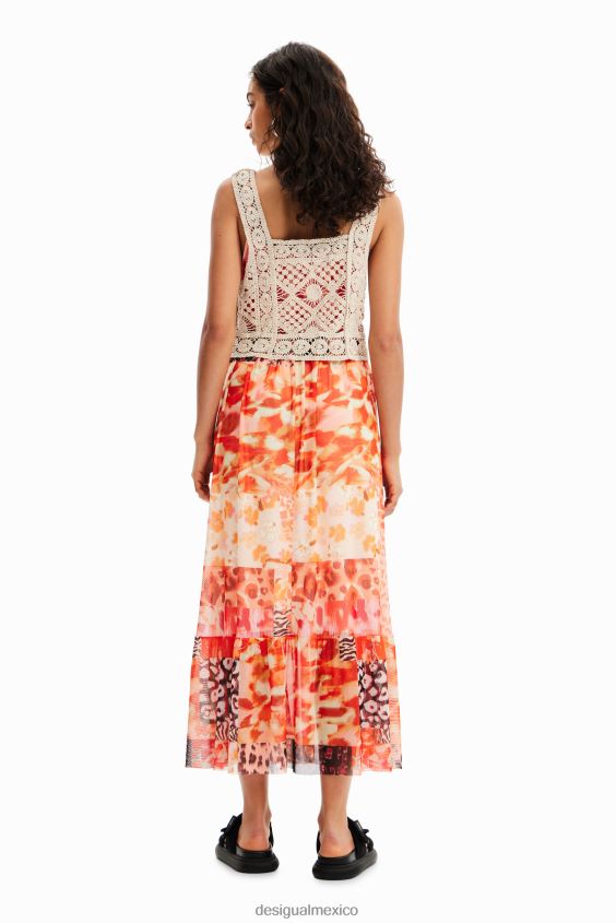 Desigual mujer vestido largo 2 en 1 con patchwork VZ26R0490 ropa