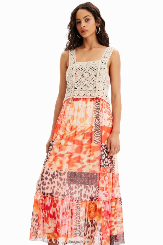 Desigual mujer vestido largo 2 en 1 con patchwork VZ26R0490 ropa