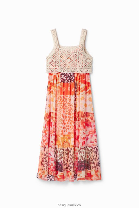 Desigual mujer vestido largo 2 en 1 con patchwork VZ26R0490 ropa