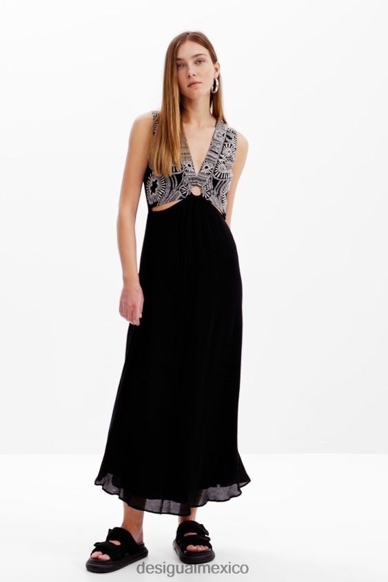 Desigual mujer vestido largo bordado con aberturas VZ26R0438 ropa