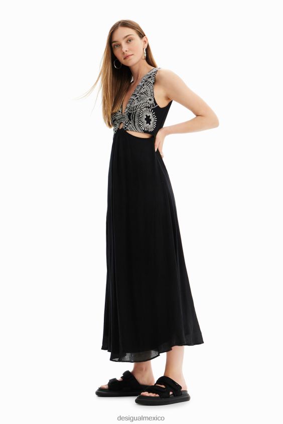 Desigual mujer vestido largo bordado con aberturas VZ26R0438 ropa