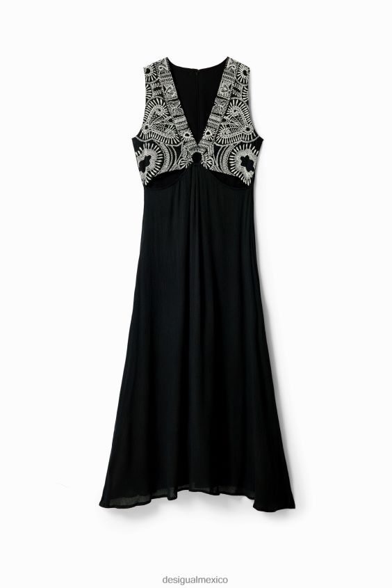 Desigual mujer vestido largo bordado con aberturas VZ26R0438 ropa