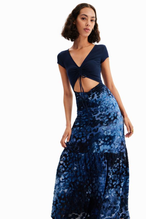 Desigual mujer vestido largo combinado textura animal print VZ26R0591 ropa