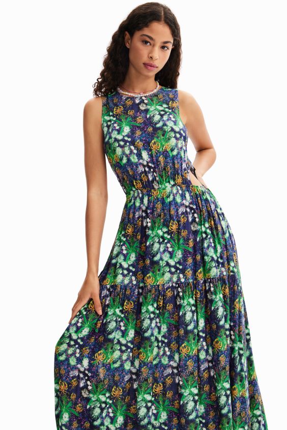 Desigual mujer vestido largo con aberturas naturales VZ26R0579 ropa