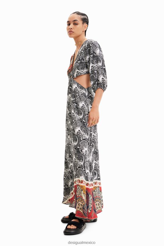 Desigual mujer vestido largo con aberturas y estampado de cachemira VZ26R0790 ropa