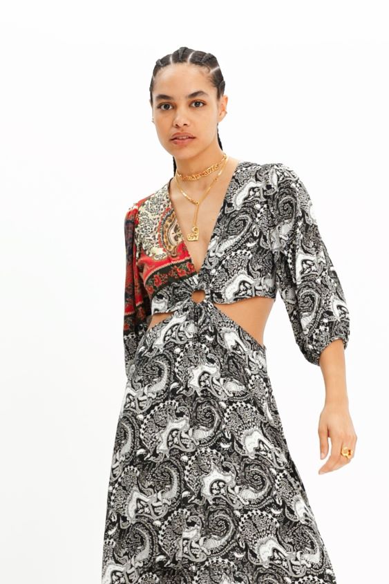 Desigual mujer vestido largo con aberturas y estampado de cachemira VZ26R0790 ropa