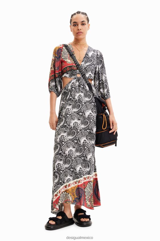 Desigual mujer vestido largo con aberturas y estampado de cachemira VZ26R0790 ropa