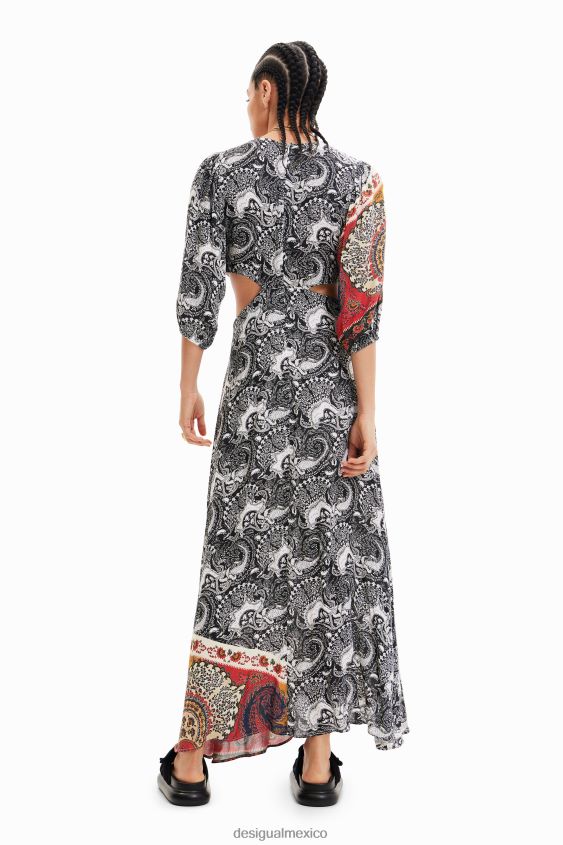 Desigual mujer vestido largo con aberturas y estampado de cachemira VZ26R0790 ropa