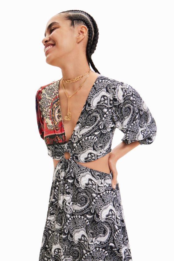 Desigual mujer vestido largo con aberturas y estampado de cachemira VZ26R0790 ropa