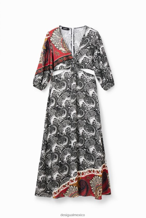Desigual mujer vestido largo con aberturas y estampado de cachemira VZ26R0790 ropa