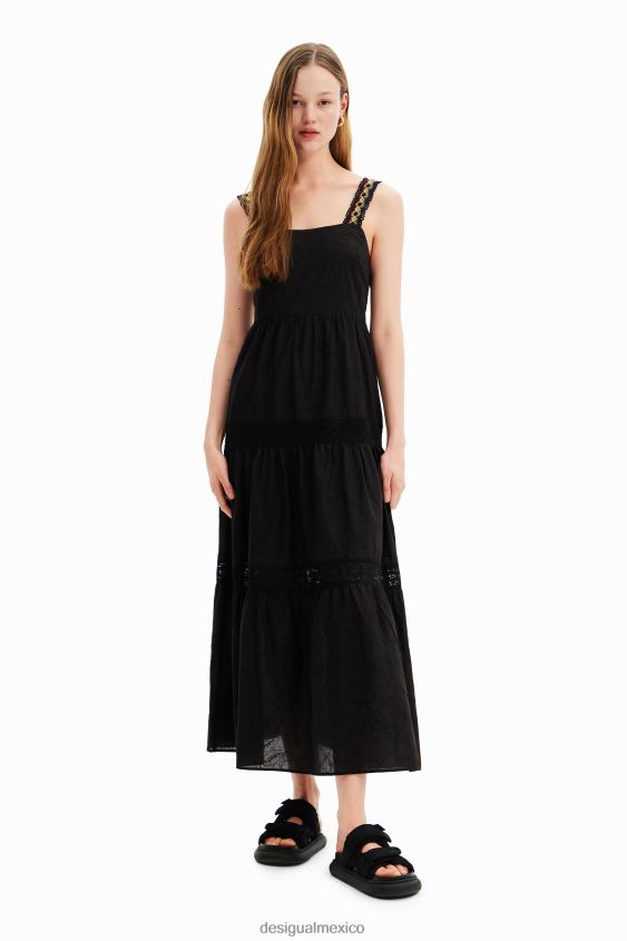 Desigual mujer vestido largo con tirantes bordados VZ26R0586 ropa