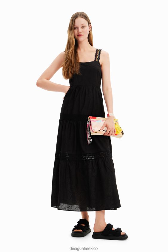 Desigual mujer vestido largo con tirantes bordados VZ26R0586 ropa