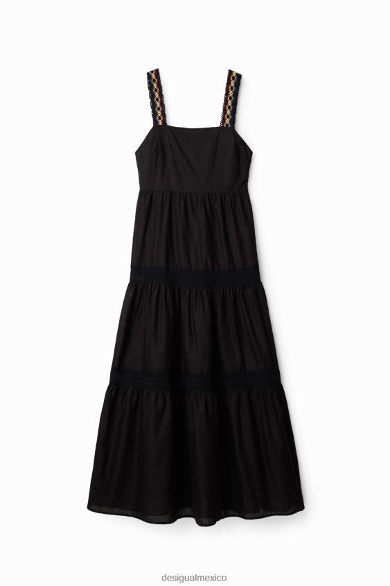 Desigual mujer vestido largo con tirantes bordados VZ26R0586 ropa