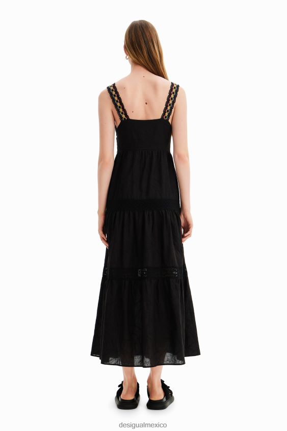 Desigual mujer vestido largo con tirantes bordados VZ26R0586 ropa