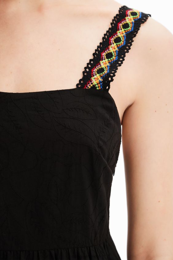 Desigual mujer vestido largo con tirantes bordados VZ26R0586 ropa