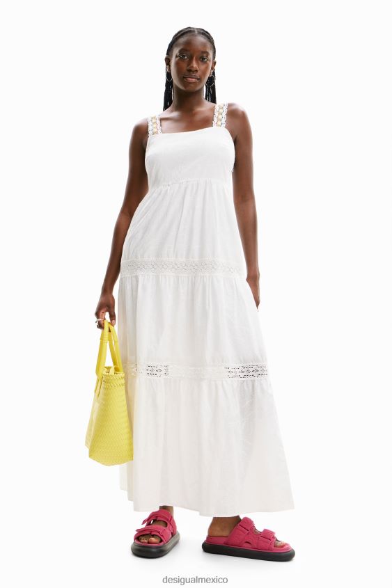 Desigual mujer vestido largo con tirantes bordados VZ26R0917 ropa