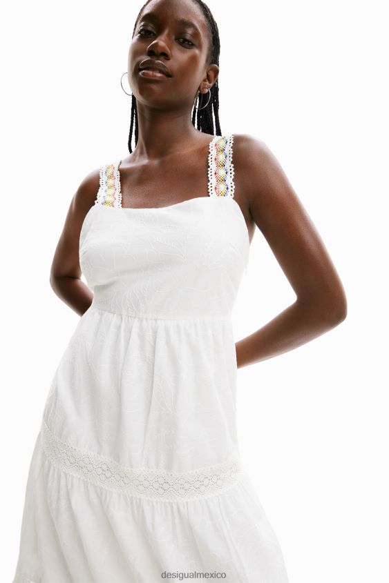 Desigual mujer vestido largo con tirantes bordados VZ26R0917 ropa