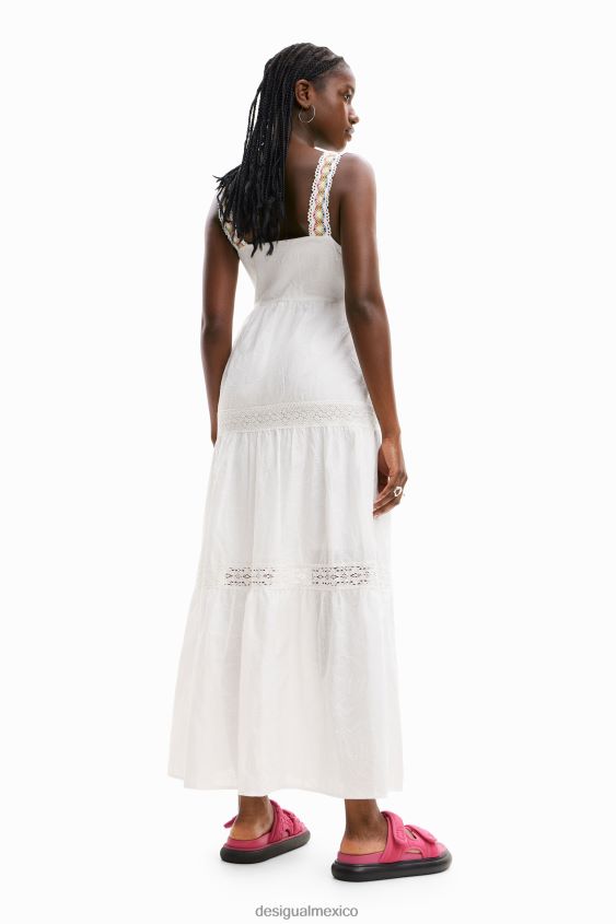 Desigual mujer vestido largo con tirantes bordados VZ26R0917 ropa